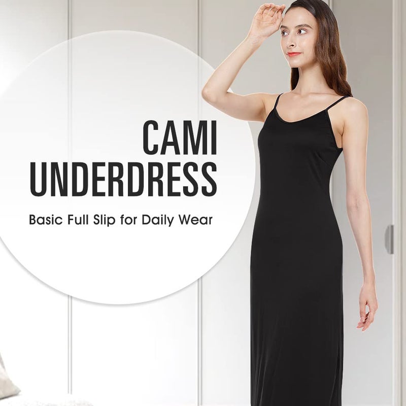 MANCYFIT Long Slips for Under Dresses Full Length Adjustable Spaghetti Strap Nightgown (Black, X-Large(US 16-18)) - Image 2